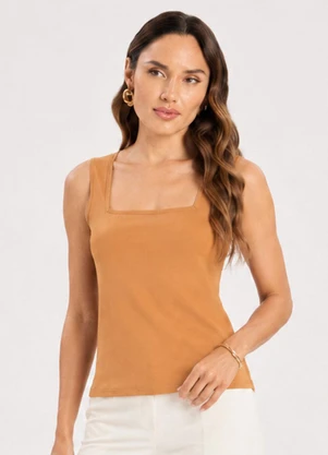Infinita Cor - Blusa Feminina em Algodão Decote Quadrado Marrom - INFINITA COR