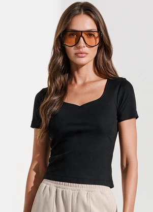 Veev - Blusa Feminina em Canelado de Poliamida Preto - VEEV