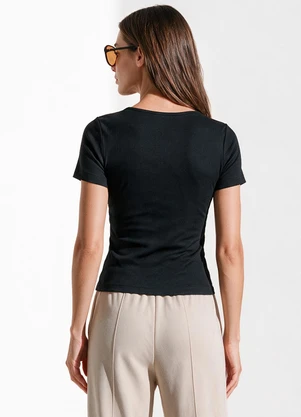 Veev - Blusa Feminina em Canelado de Poliamida Preto - VEEV