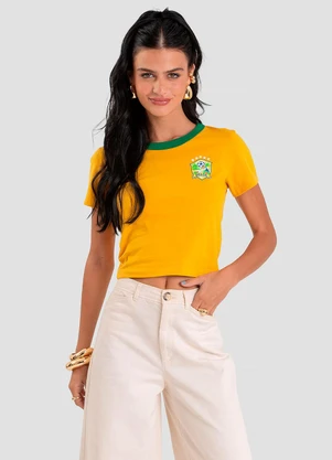 Dianna - Blusa Feminina em Cotton Leve Brasil Amarelo - DIANNA