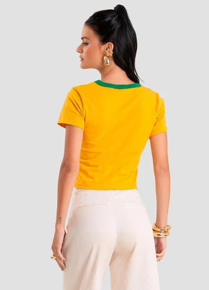 Dianna - Blusa Feminina em Cotton Leve Brasil Amarelo - DIANNA