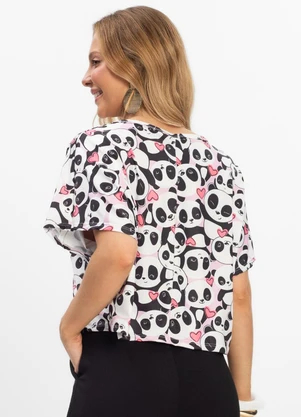 Infinita Cor - Blusa Feminina em Liganete Panda Branca - INFINITA COR