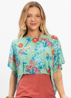 Infinita Cor - Blusa Feminina em Liganete Floral Verde - INFINITA COR