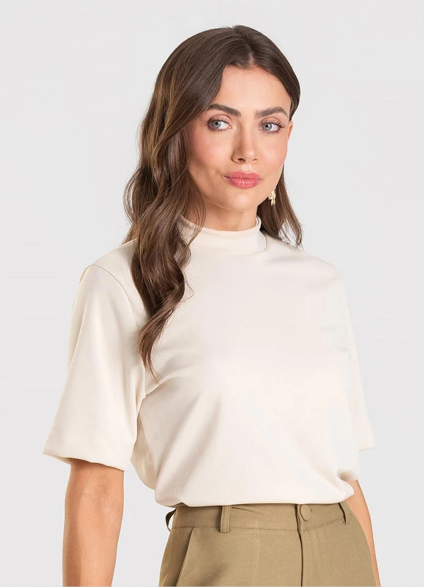 Dianna - Blusa Feminina em Malha Acetinada Bege