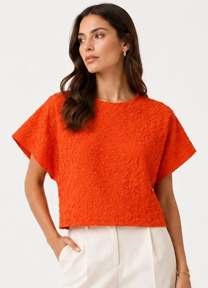 Infinita Cor - Blusa Feminina em Malha Cocai Laranja - INFINITA COR
