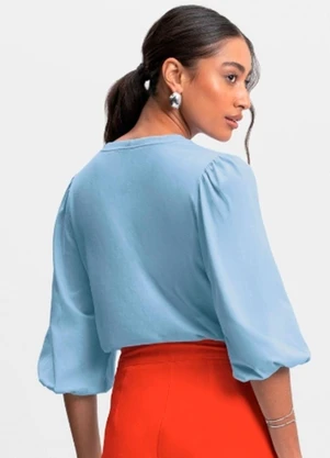 Essendi - Blusa Feminina em Malha Comfort Azul - ESSENDI