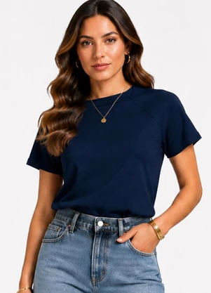Rovitex - Blusa Feminina em Malha Cotton Leve Azul - ROVITEX