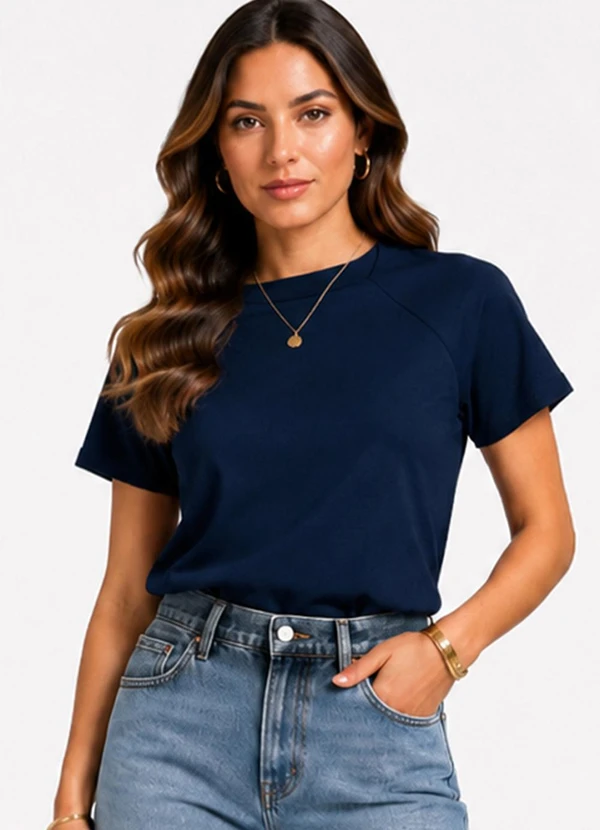 Rovitex - Blusa Feminina em Malha Cotton Leve Azul