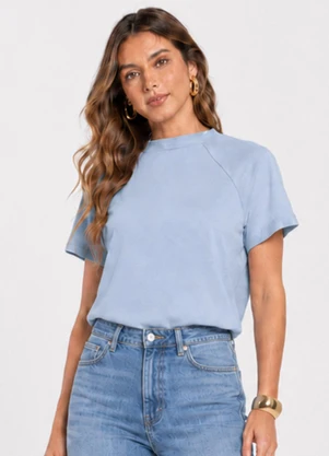 Rovitex - Blusa Feminina em Malha Cotton Leve Azul - ROVITEX