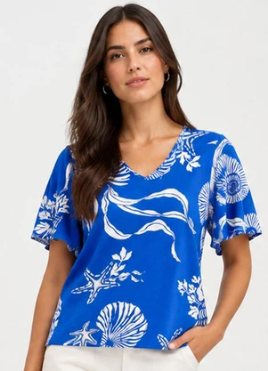 Infinita Cor - Blusa Feminina em Malha de Viscose Azul - INFINITA COR