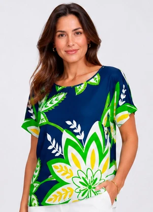 Infinita Cor - Blusa Feminina em Malha de Viscose Azul - INFINITA COR