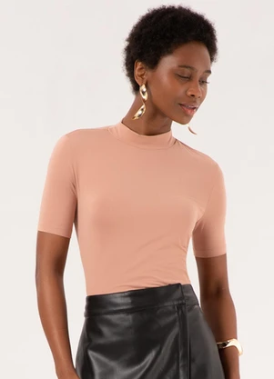 Lunender - Blusa Feminina em Malha e Gola Alta Bege - LUNENDER