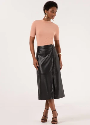 Lunender - Blusa Feminina em Malha e Gola Alta Bege - LUNENDER