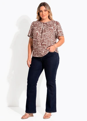 Quintess - Blusa Étnico Marrom em Malha Fria - QUINTESS