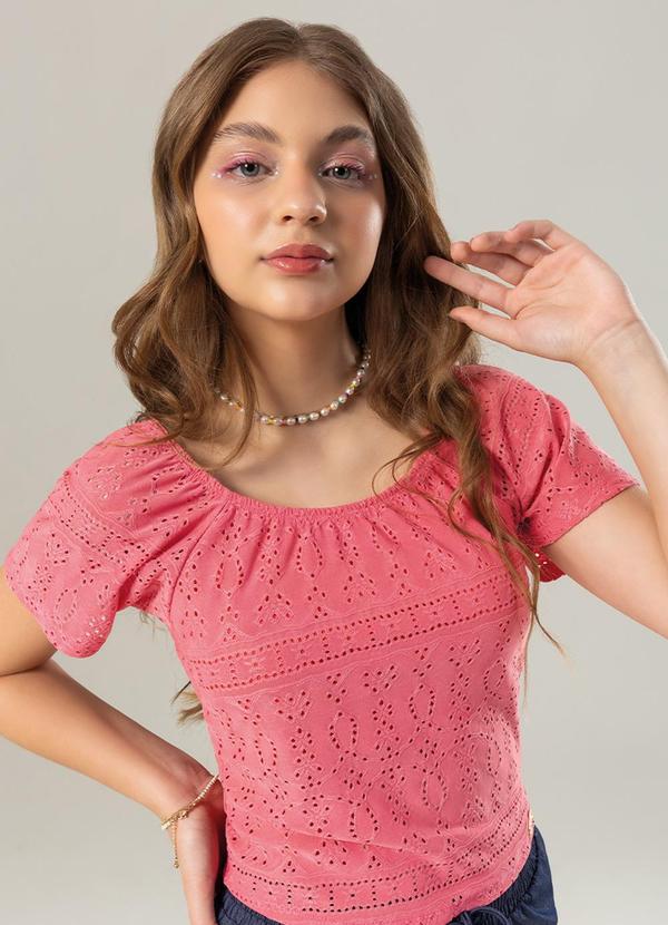 Bjoe - Blusa Feminina em Malha Laise com Forro Rosa