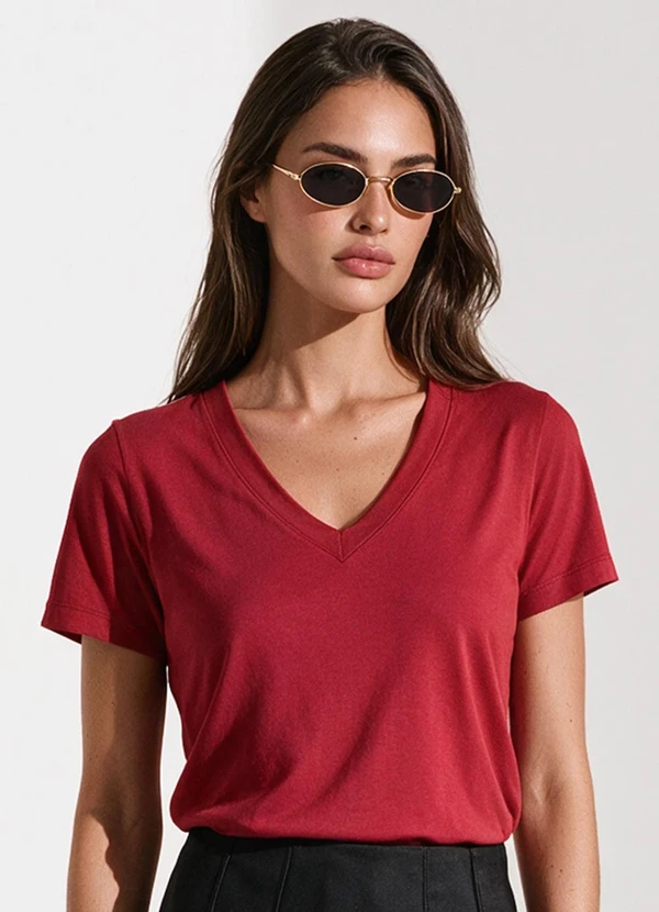 Veev - Blusa Feminina em Malha Modal Decote V Vermelho