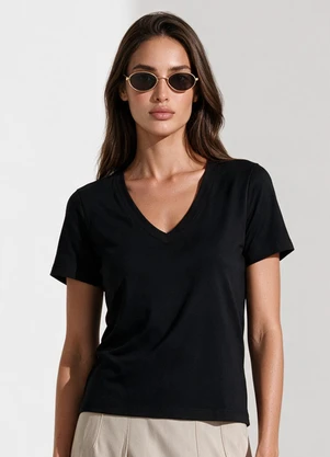 Veev - Blusa Feminina em Malha Modal e Decote V Preto - VEEV