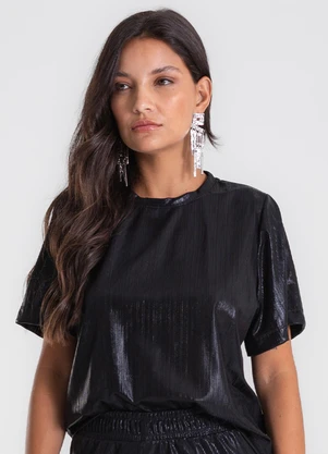 Dianna - Blusa Feminina em Malha Plissada Cropped Preto - DIANNA