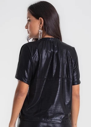 Dianna - Blusa Feminina em Malha Plissada Cropped Preto - DIANNA