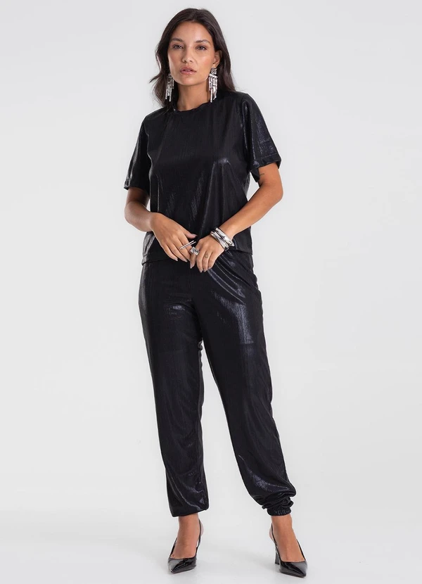 Dianna - Blusa Feminina em Malha Plissada Cropped Preto 3