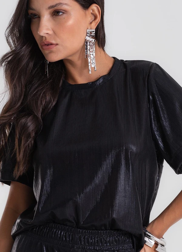 Dianna - Blusa Feminina em Malha Plissada Cropped Preto 4