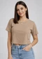 Infinita Cor - Blusa Feminina em Malha Poliéster Verde - variação: Bege