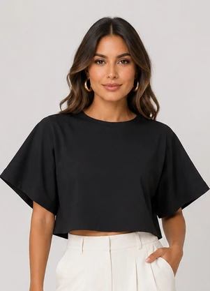 Infinita Cor - Blusa Feminina em Malhão Flamé Preto - INFINITA COR