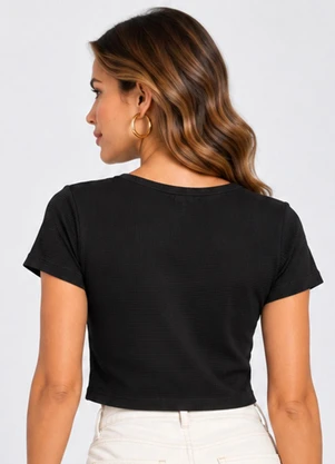 Infinita Cor - Blusa Feminina em Malhão Maquinetado Preto - INFINITA COR