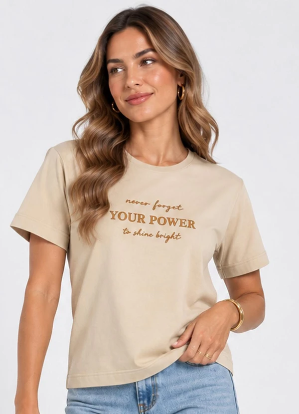 Infinita Cor - Blusa Feminina em Meia Malha Bege