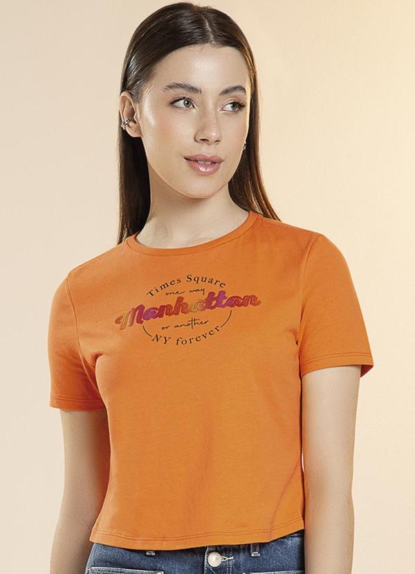Habana - Blusa Feminina em Meia Malha Estampada Laranja