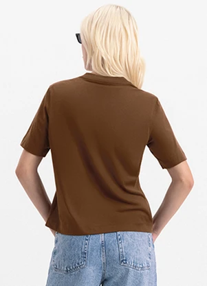Essendi - Blusa Feminina em Meia Malha Estampada Marrom - ESSENDI