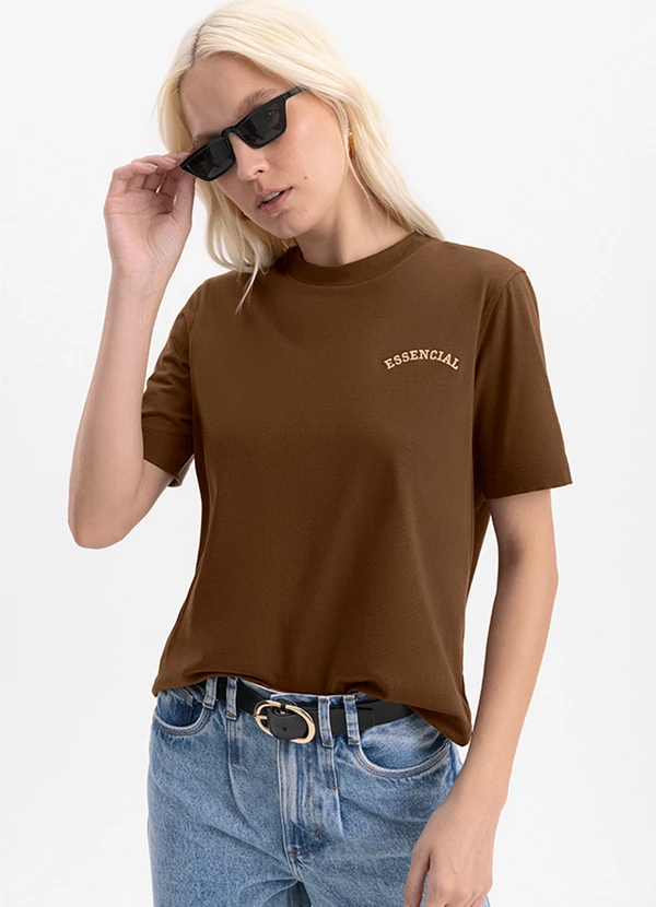 Essendi - Blusa Feminina em Meia Malha Estampada Marrom 5