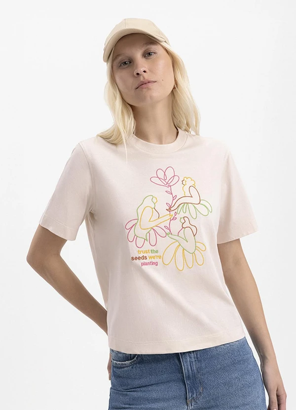 Essendi - Blusa Feminina em Meia Malha Estampada Natural