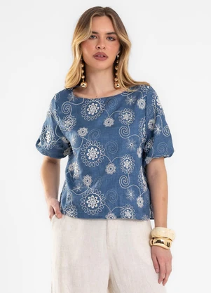 Rovitex - Blusa Feminina em Poly BordadoAzul - ROVITEX