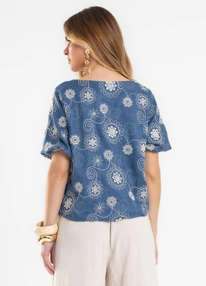 Rovitex - Blusa Feminina em Poly BordadoAzul - ROVITEX
