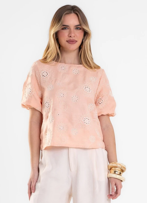 Rovitex - Blusa Feminina em Poly Bordado Rosa