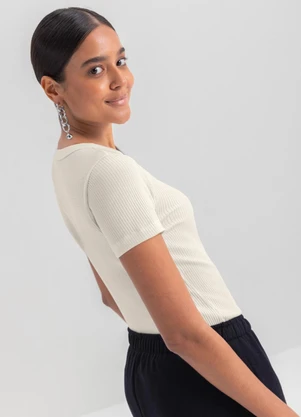Essendi - Blusa Feminina em Ribana  Bege - ESSENDI