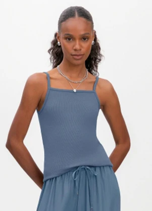 Essendi - Blusa Feminina em Ribana Canelada Azul - ESSENDI