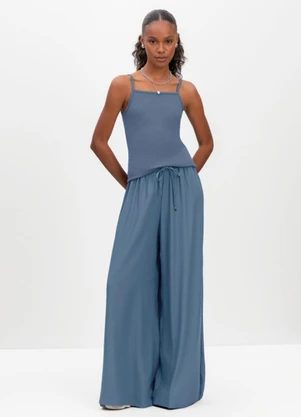 Essendi - Blusa Feminina em Ribana Canelada Azul - ESSENDI