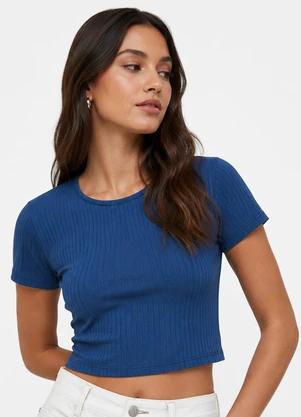Infinita Cor - Blusa Feminina em Ribana Canelada Azul - INFINITA COR