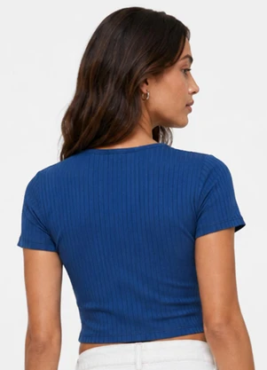 Infinita Cor - Blusa Feminina em Ribana Canelada Azul - INFINITA COR