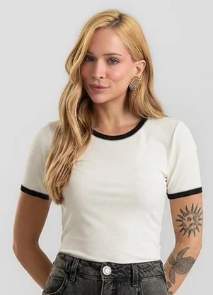 Dianna - Blusa Feminina em Ribana Canelada Bege - DIANNA