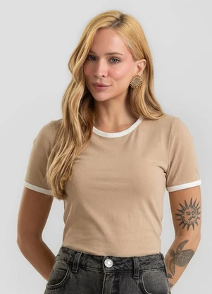 Dianna - Blusa Feminina em Ribana Canelada Bege - DIANNA