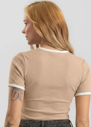 Dianna - Blusa Feminina em Ribana Canelada Bege - DIANNA