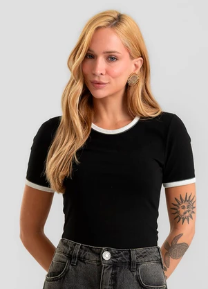 Dianna - Blusa Feminina em Ribana Canelada Preto - DIANNA