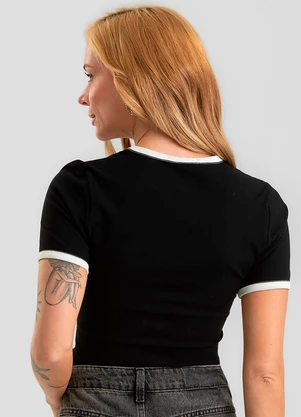 Dianna - Blusa Feminina em Ribana Canelada Preto - DIANNA