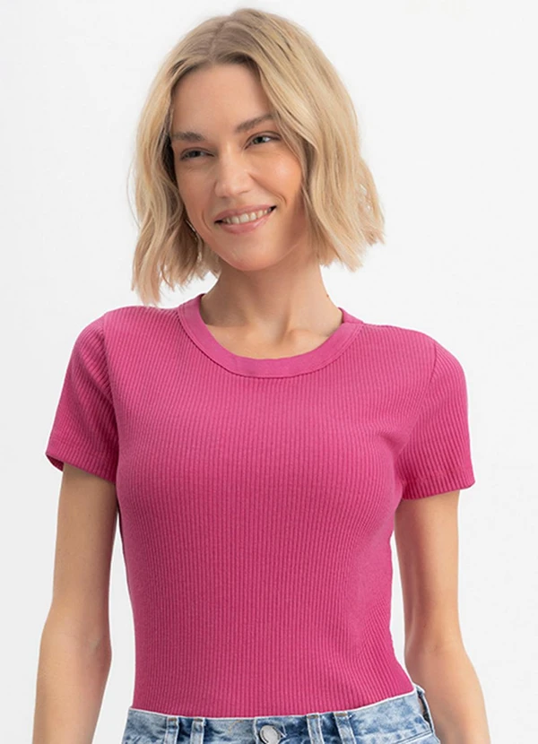 Essendi - Blusa Feminina em Ribana Canelada Rosa