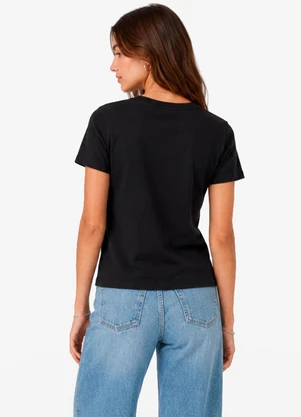 Minty - Blusa Feminina em Ribana com Termocolante Preto - MINTY