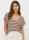 Infinita Cor - Blusa Feminina em Ribana Decote V Marrom - variação: Marrom