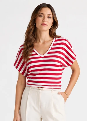 Infinita Cor - Blusa Feminina em Ribana Decote V Vermelho - INFINITA COR